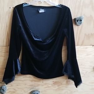 Black Velvet Shirt with Bell Sleeves